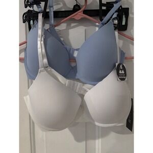 Sophie B 36C Breathable Underwire Bra Laser Cut Edges White Blue 2-Pack